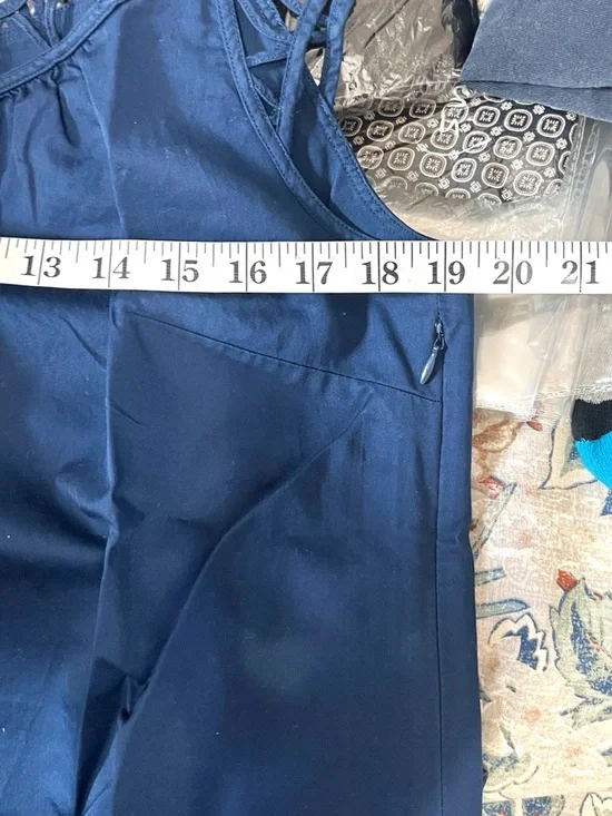 Ann Taylor,Navy Textured Sheath Dress Lattice Neckline Pintuck-Panel,Size 12 - Picture 10 of 11